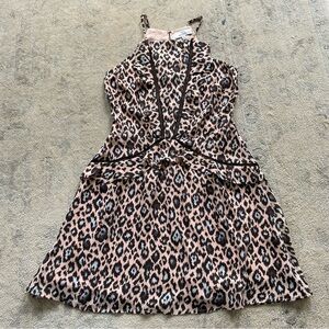 Adelyn Rae Pink Leopard Print Ruffle Dress Medium Animal Edgy